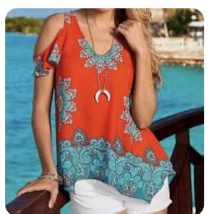 Venus Blouse - orange and and blue . Used 1 time